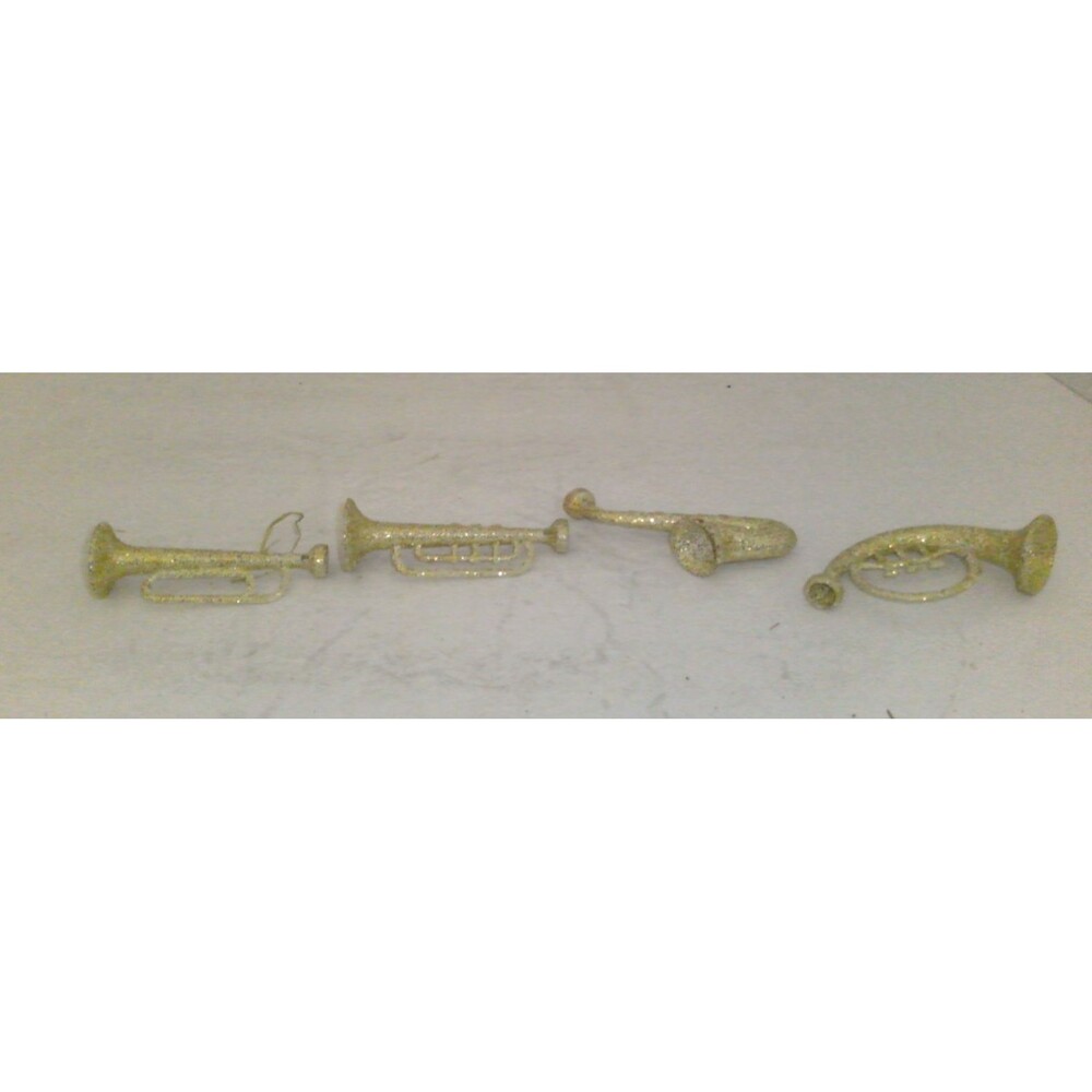 1960s Christmas Gold Glitter Plastic Musical Instrument Ornaments 3-4" Set 4